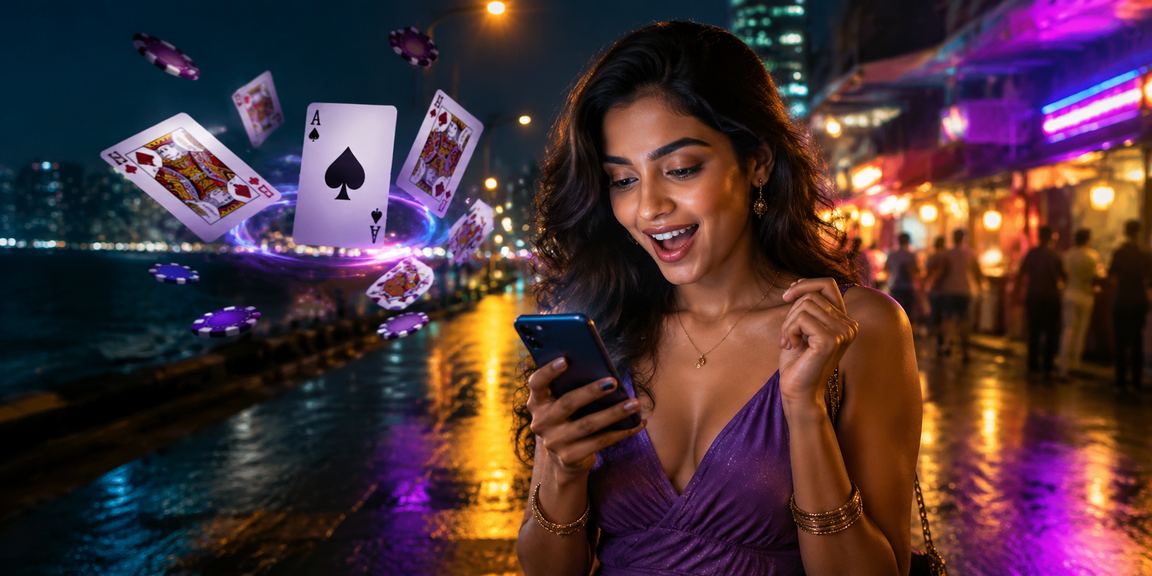 Players enjoying poker game at Mumbai night market